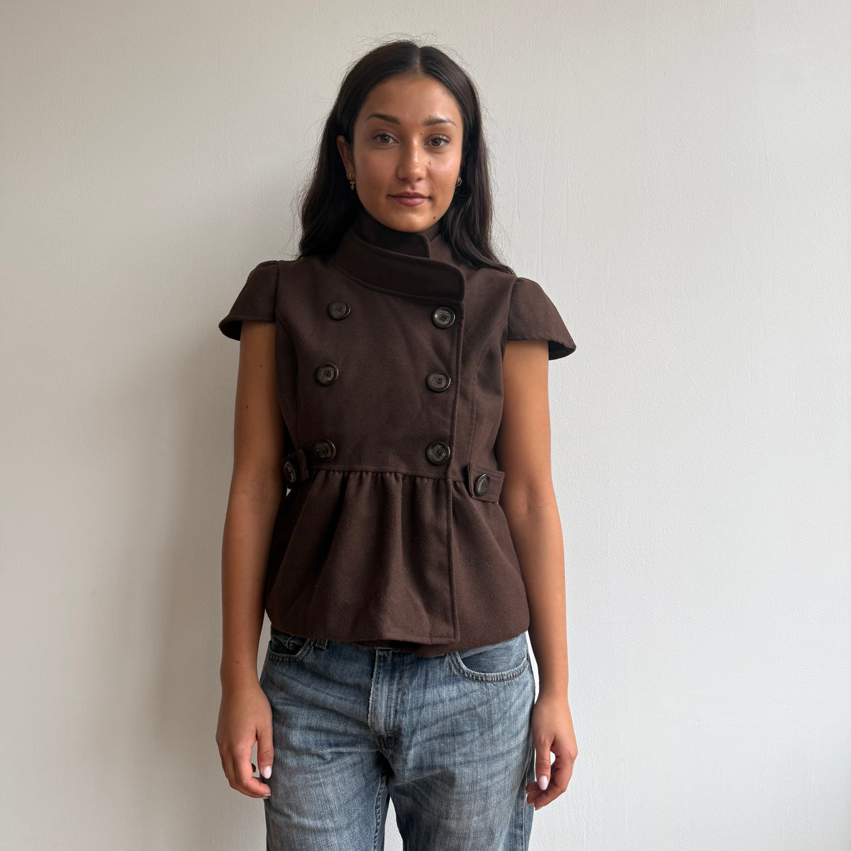 Brown short sleeve peacoat - Size M