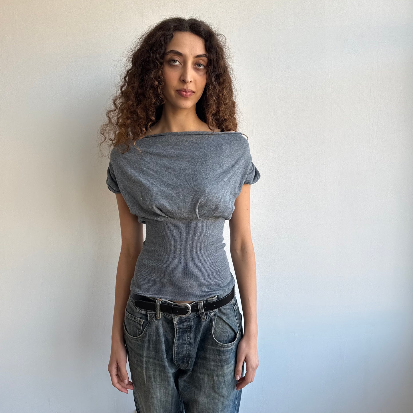 Grey short sleeve slouchy knit - Size S