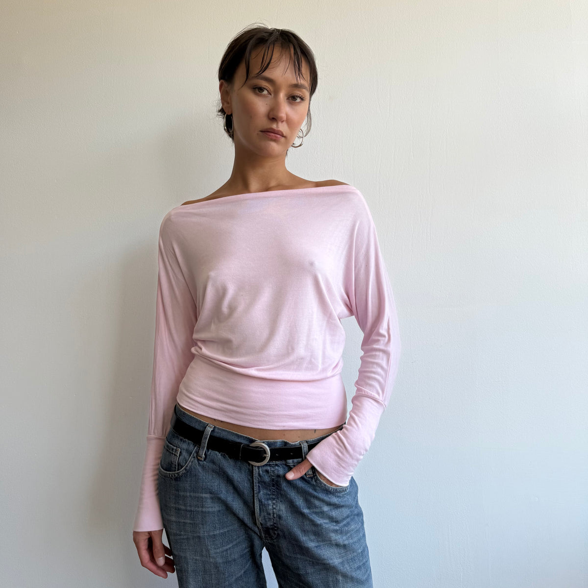 Pink batwing slouchy top - Size S