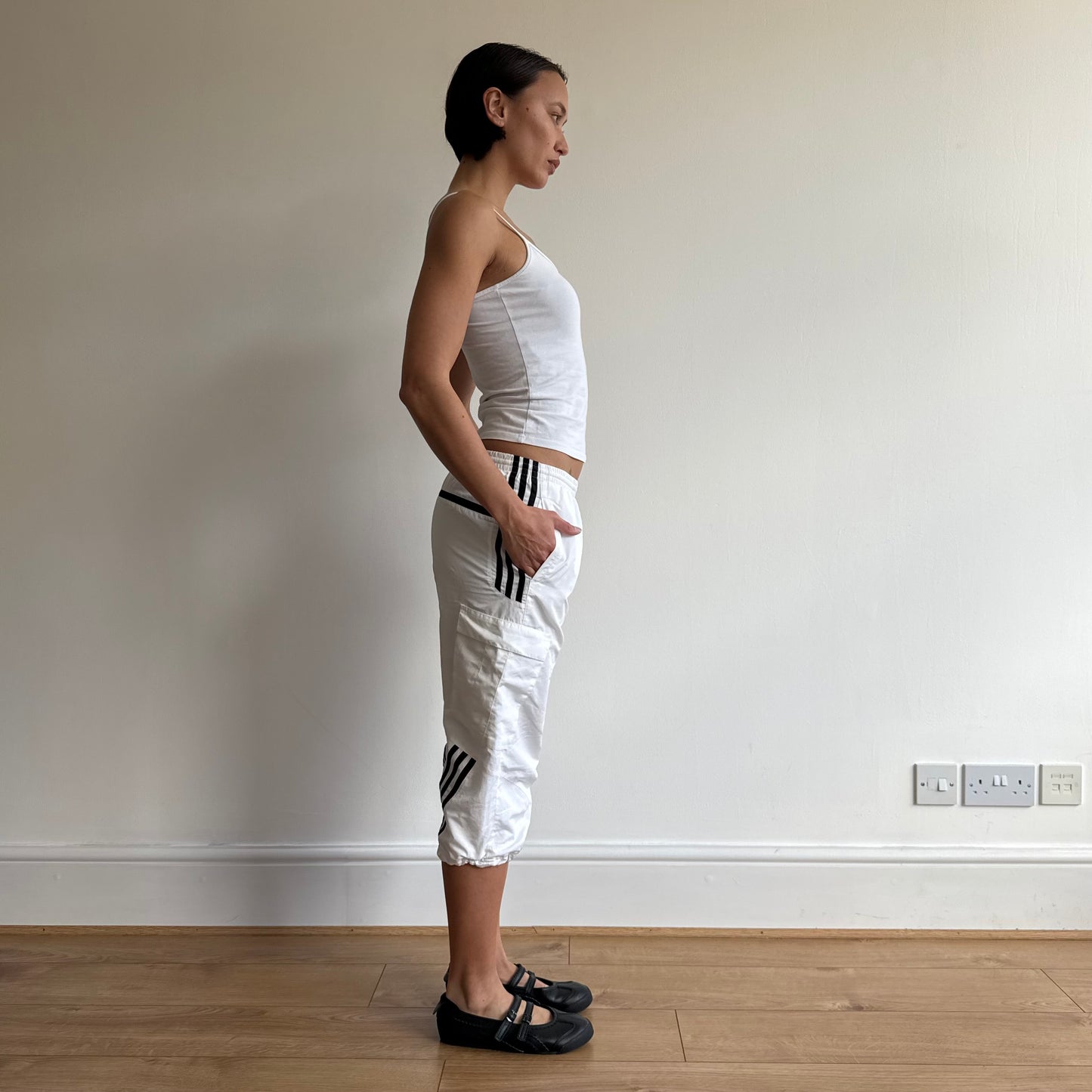 White Adidas cargo capris - Size XS