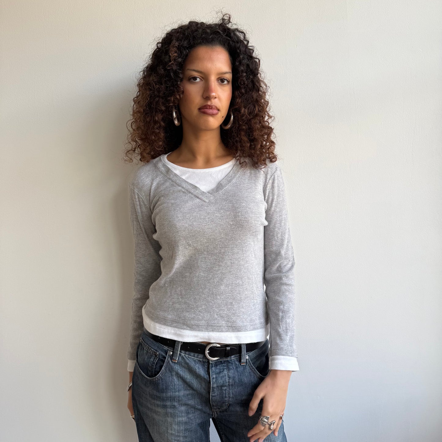 Grey + white double layer top - Size S/M