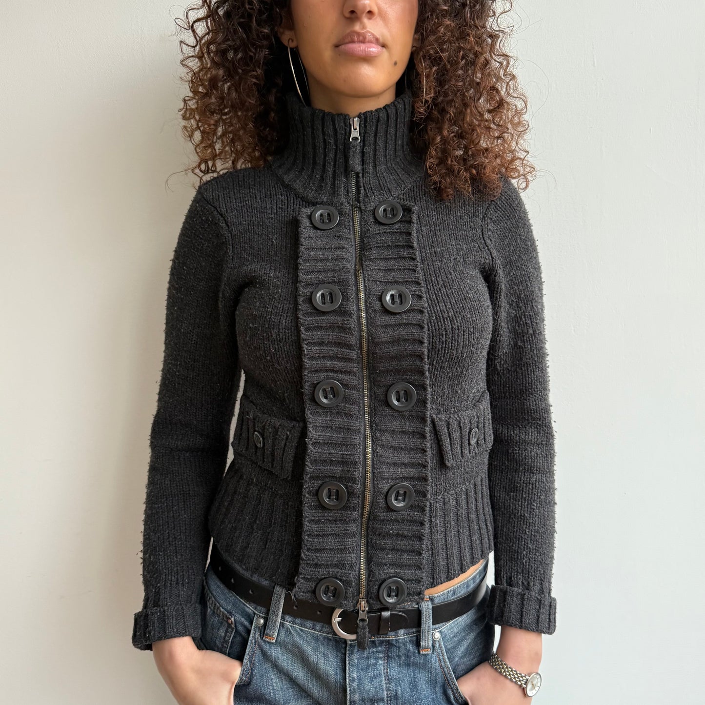 Charcoal double zip knit jumper - Size S