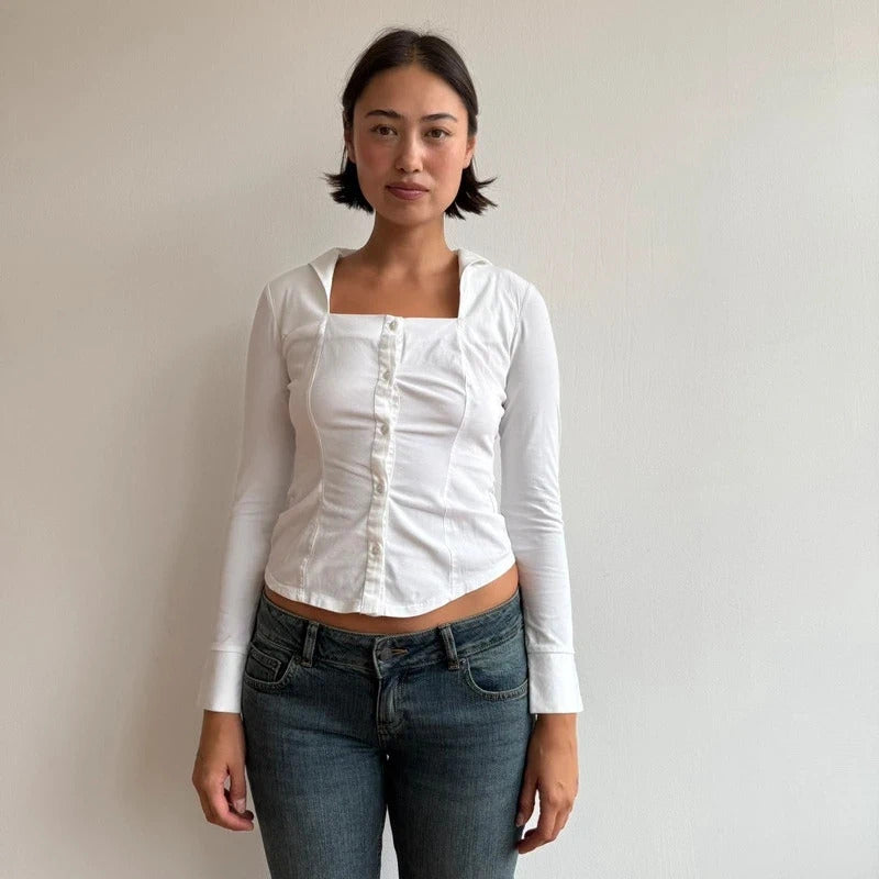 White asymmetric square neck shirt - Size S-M