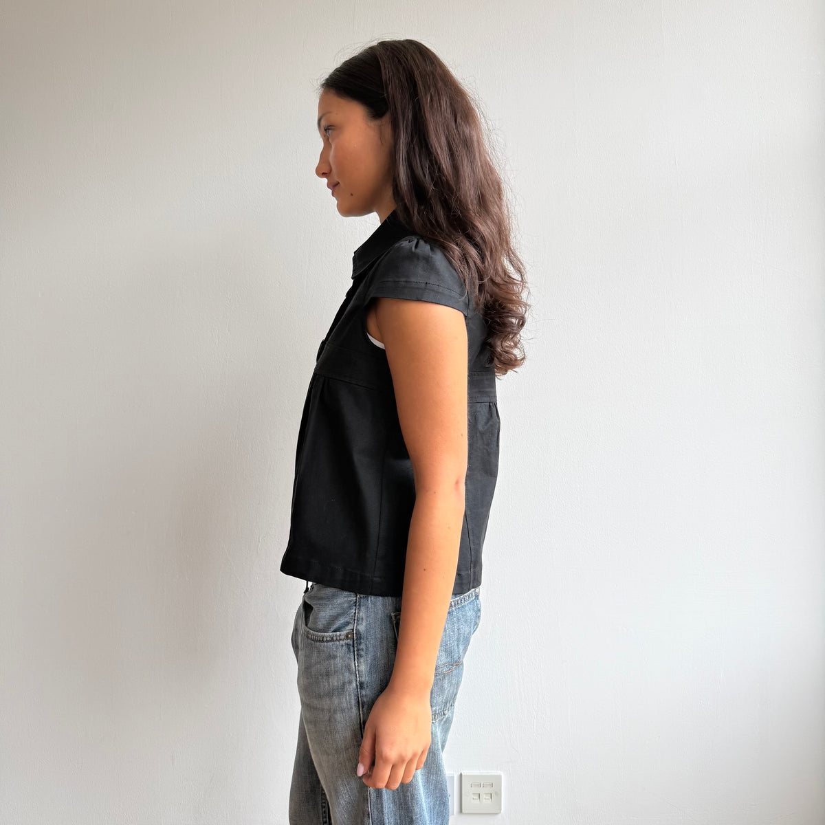 Black short sleeve peacoat - Size S