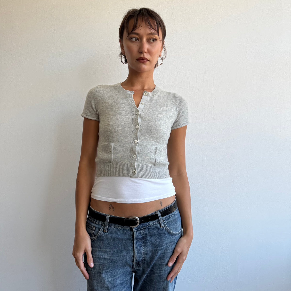 Cropped grey button cardi - Size XS