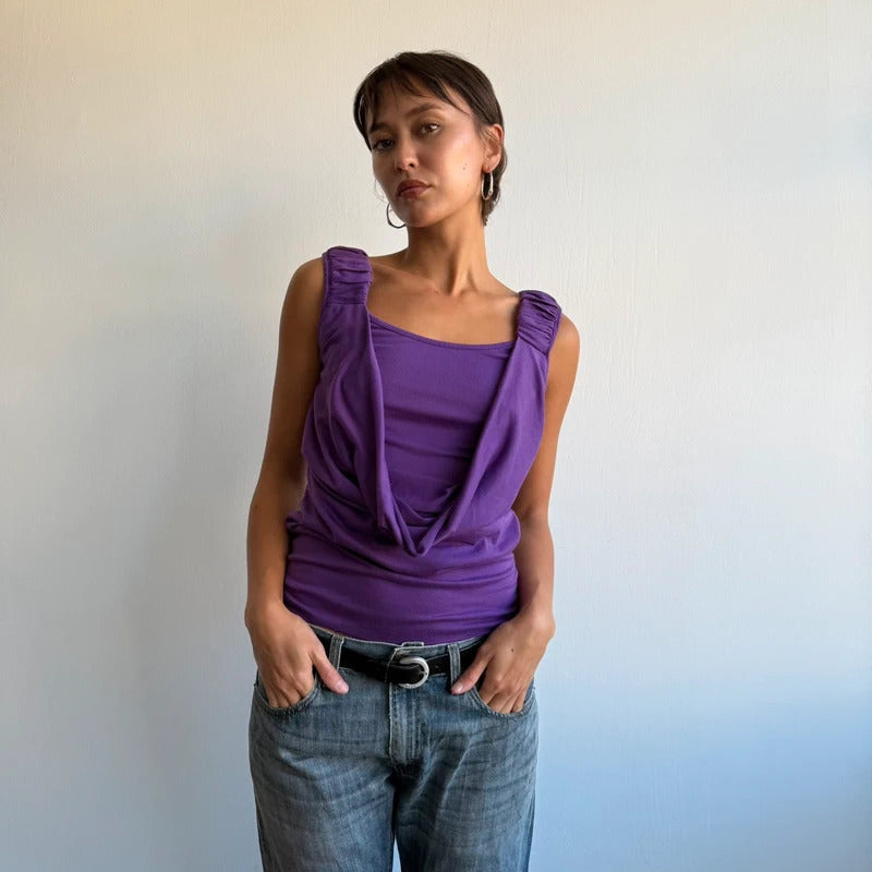 Purple double layer cowl front top - Size M