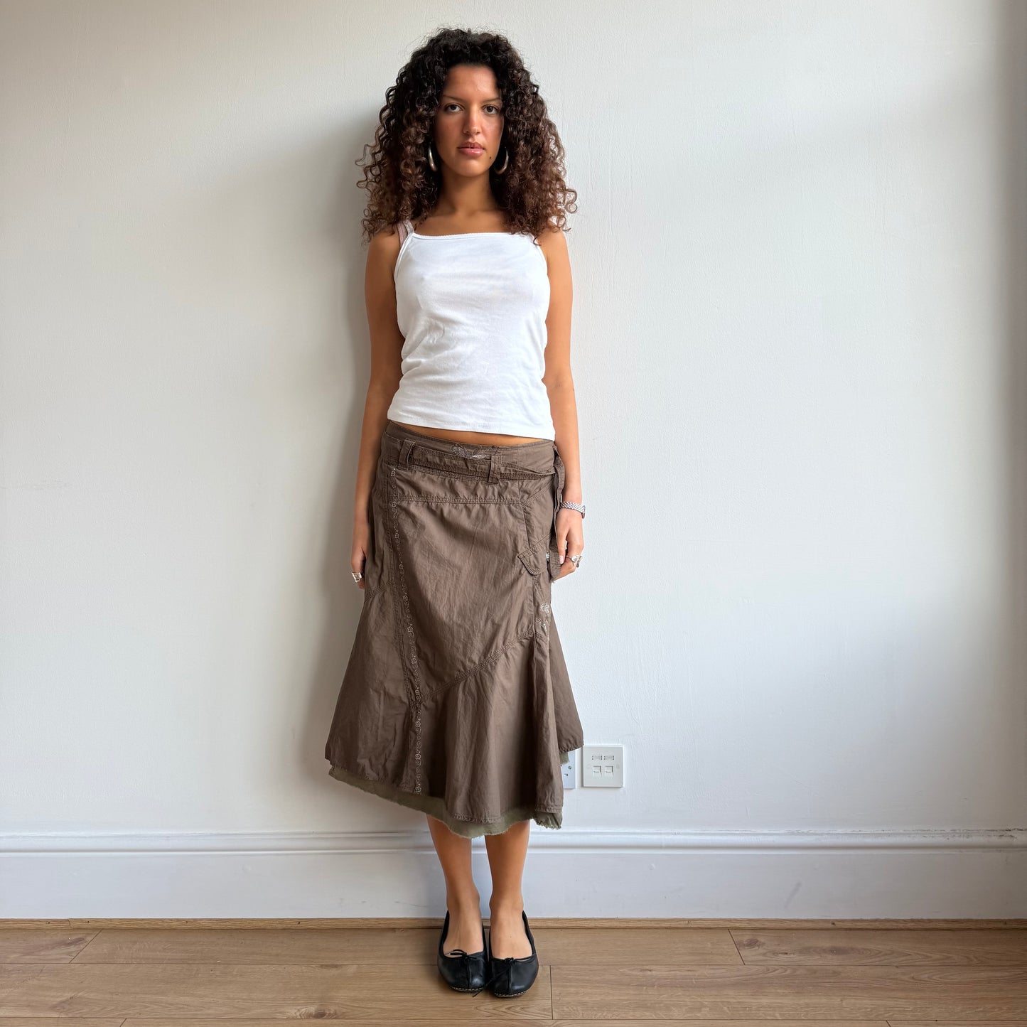Khaki brown sequin midi skirt - Size M