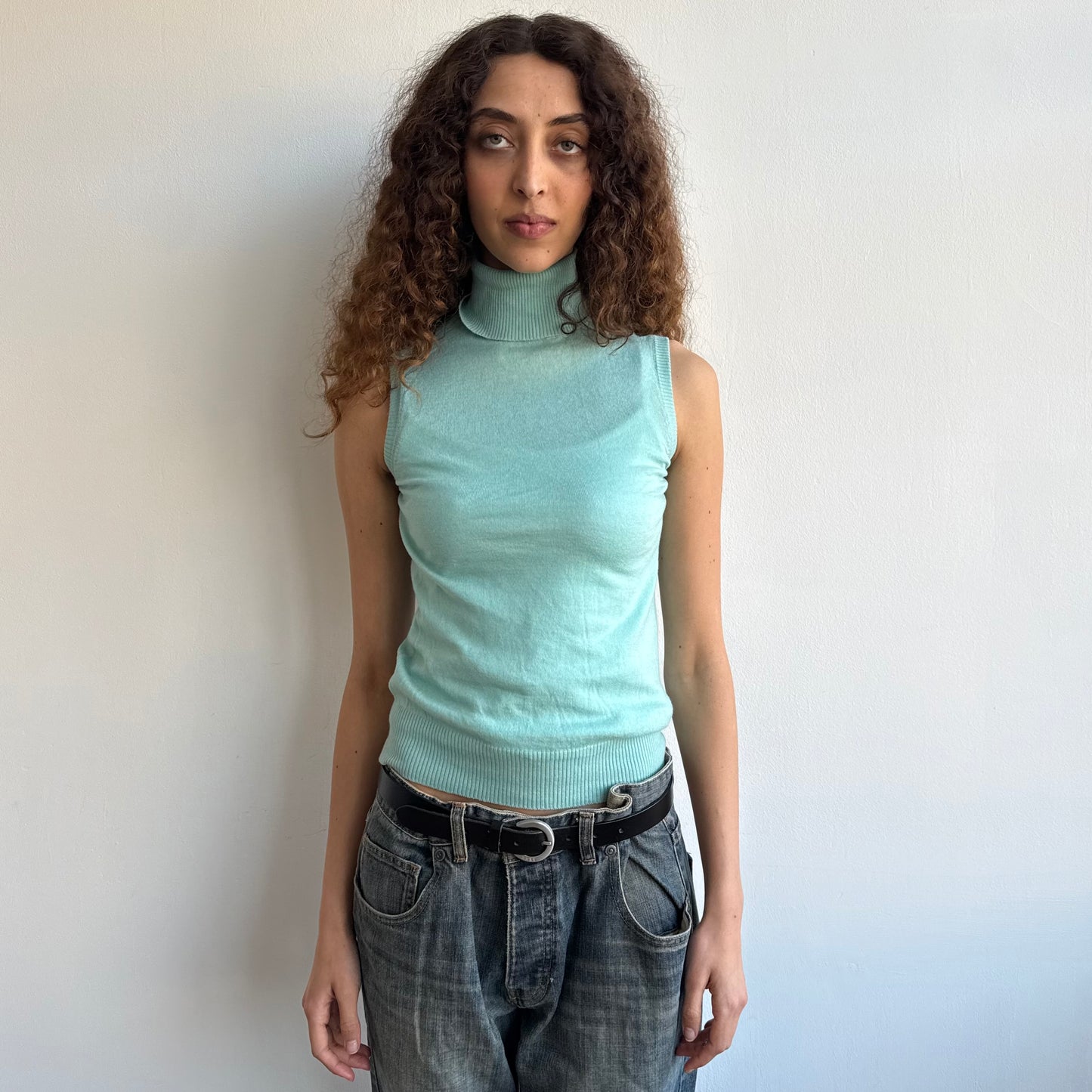 Turquoise sleeveless roll neck - Size S