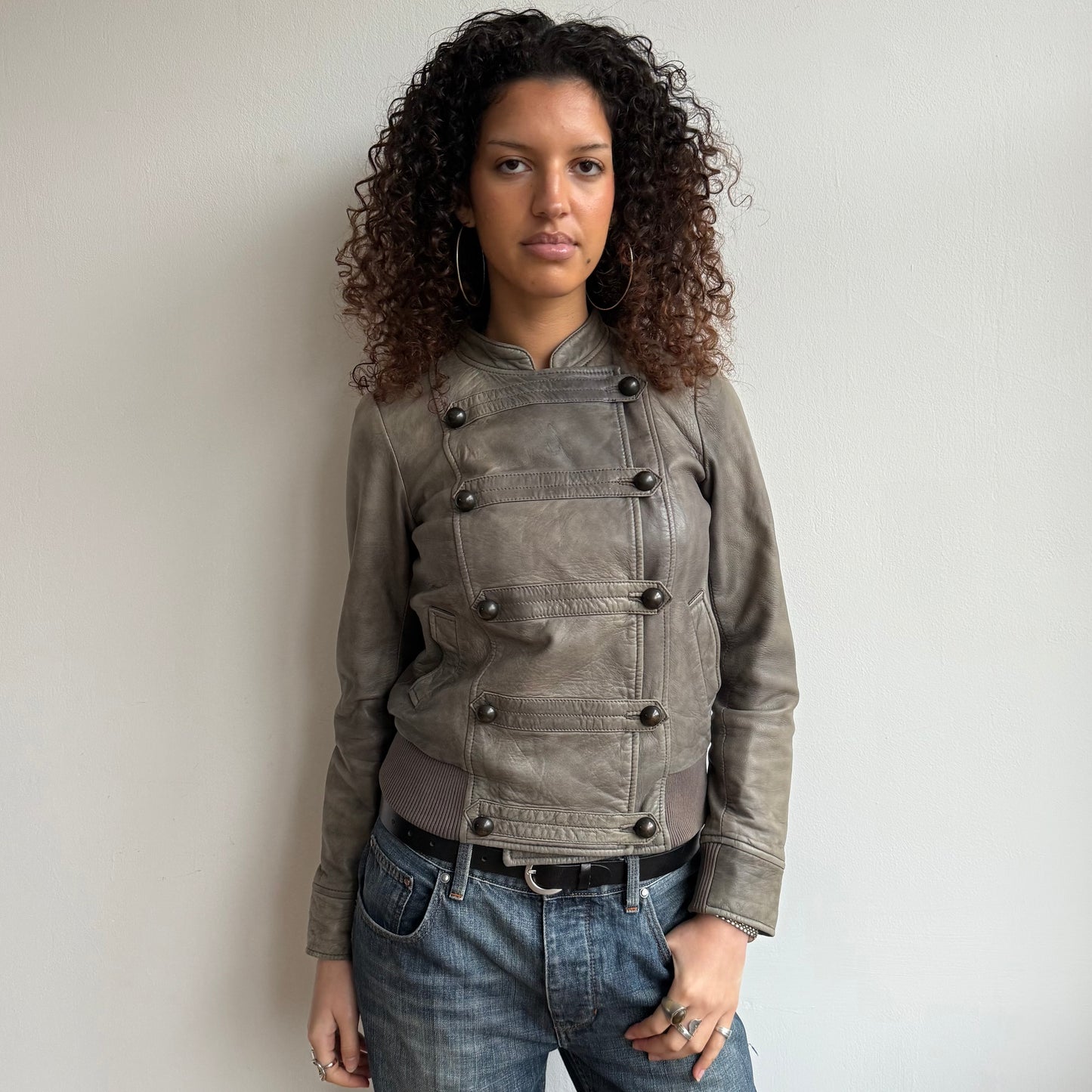 Leather military bomber jacket - Size S/M