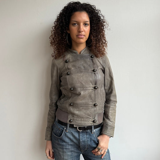 Leather military bomber jacket - Size S/M