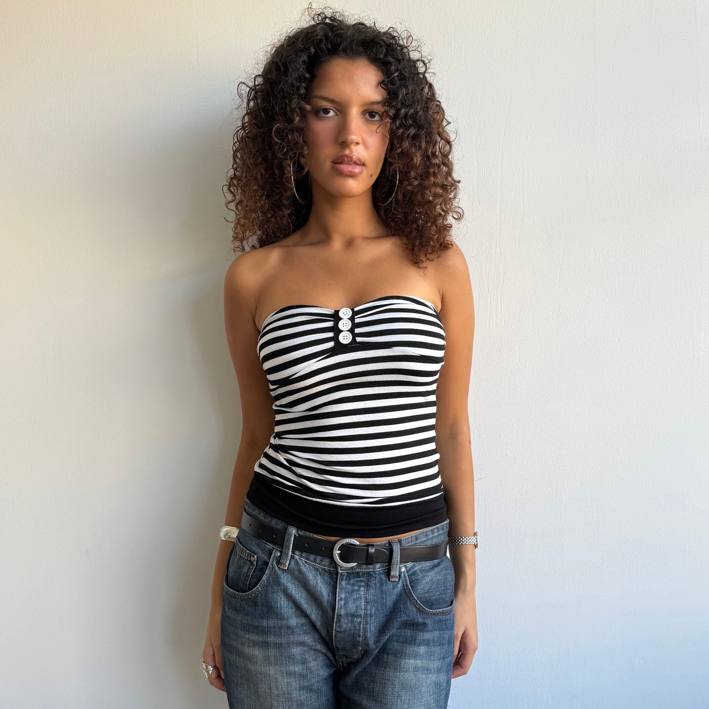 Black striped button bandeau - Size XS