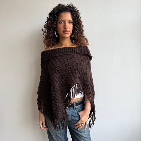 Brown knit Bardot poncho - Size M/L