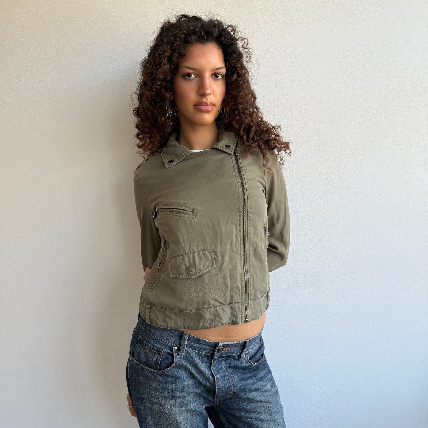 Khaki asymmetric moto jacket - Size S