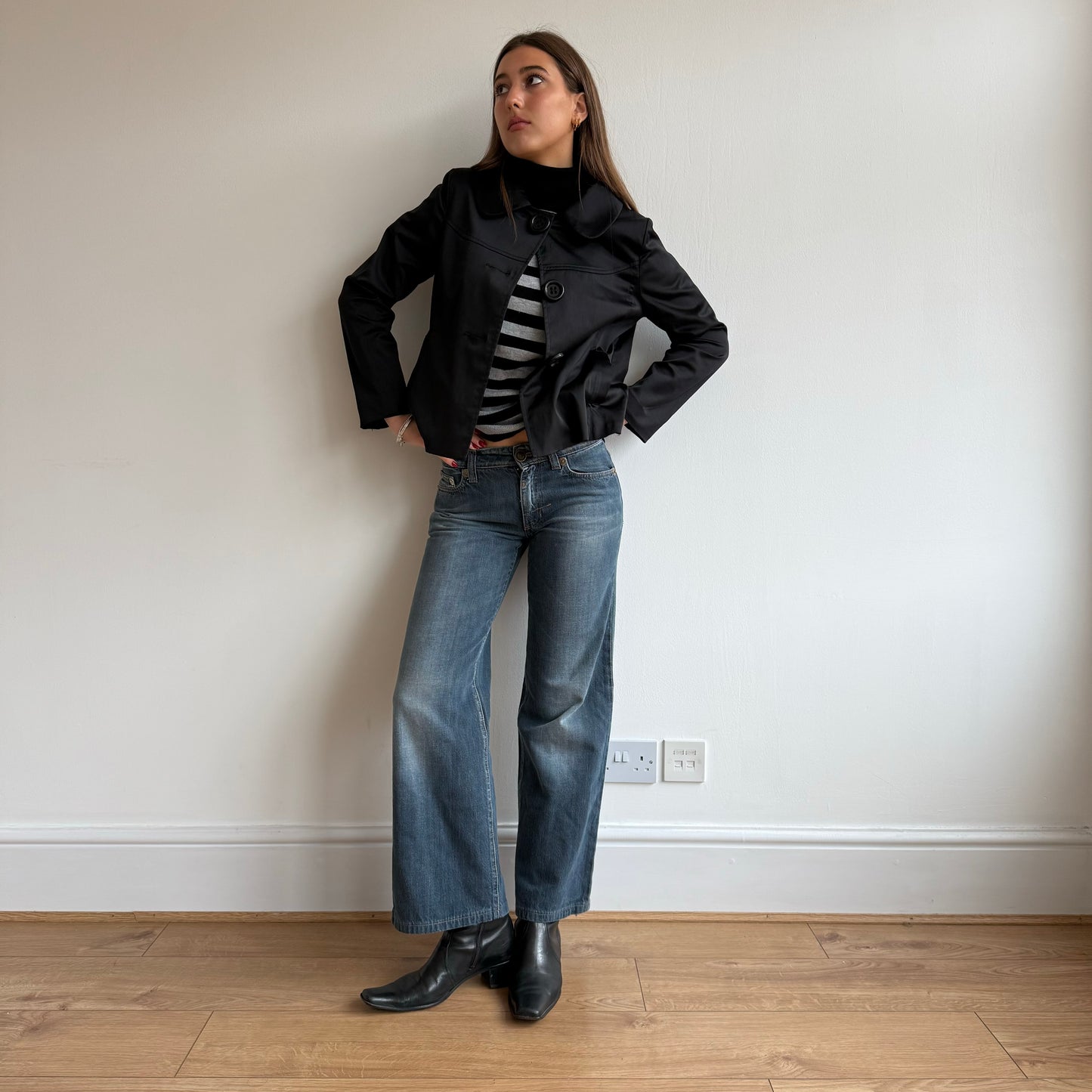 Black satin peacoat - Size S