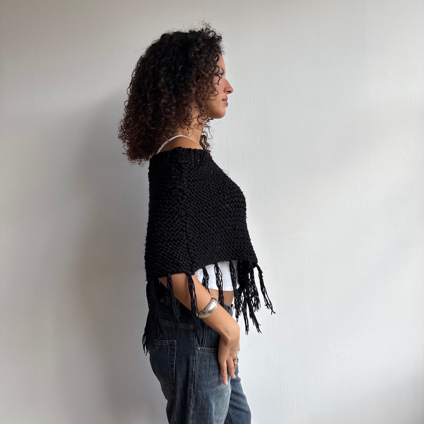 Black tassel poncho - One Size