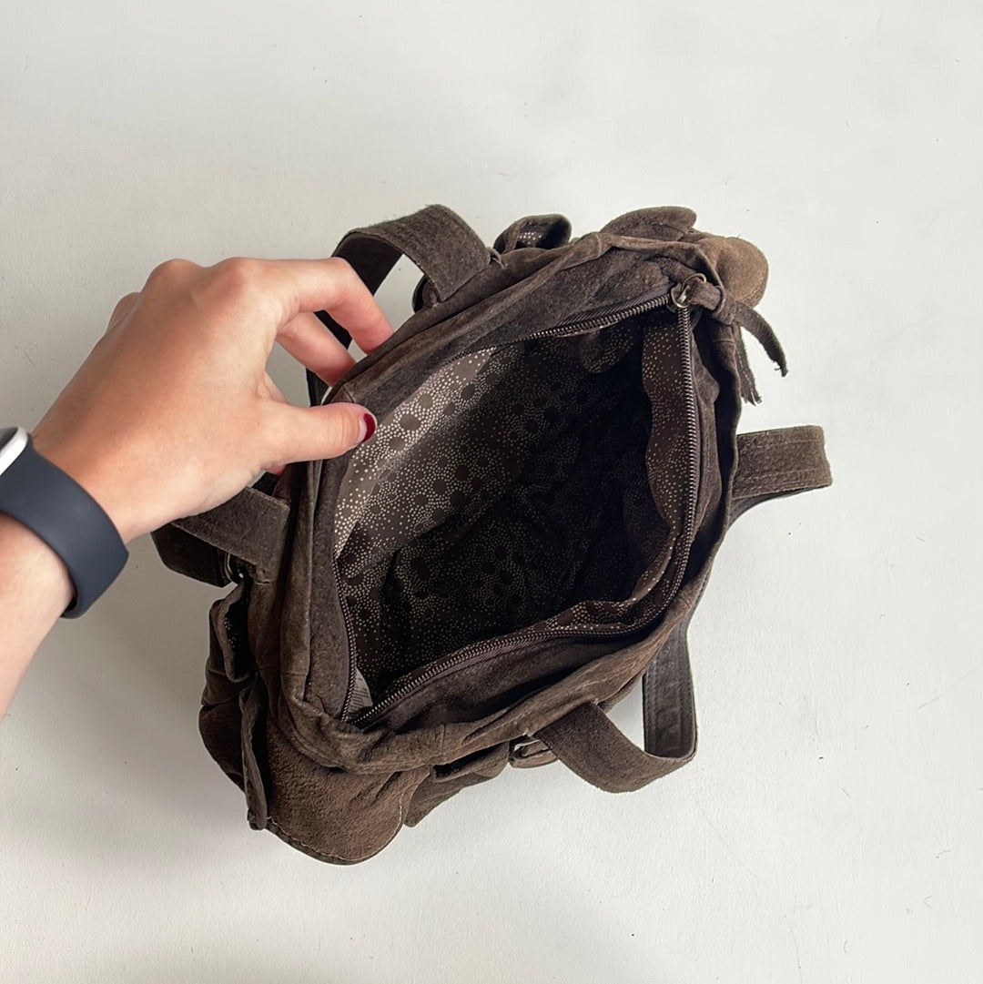 Brown suede buckle bag