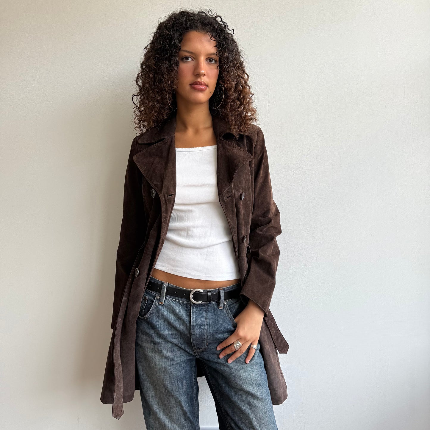 Brown leather suede trench - Size S