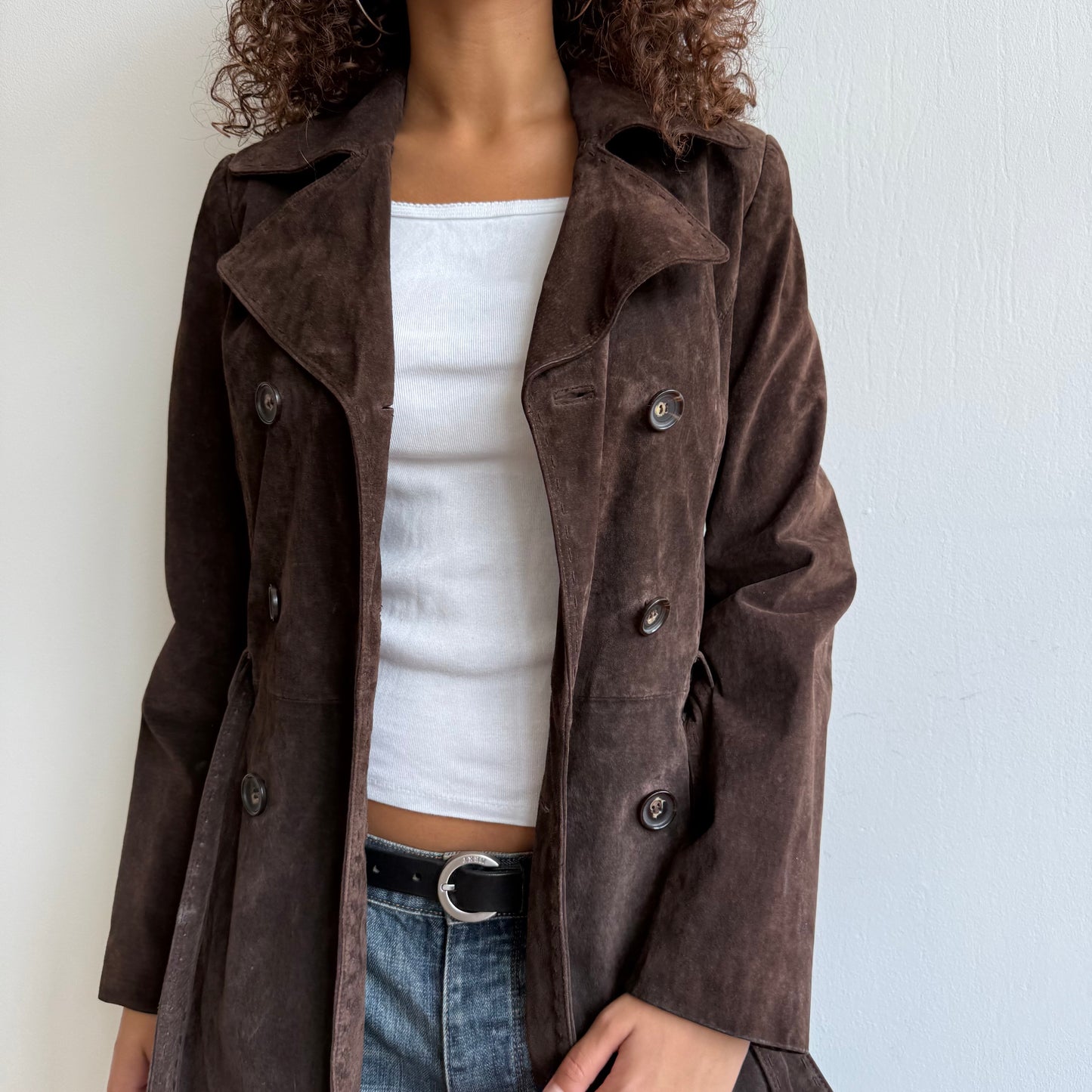 Brown leather suede trench - Size S