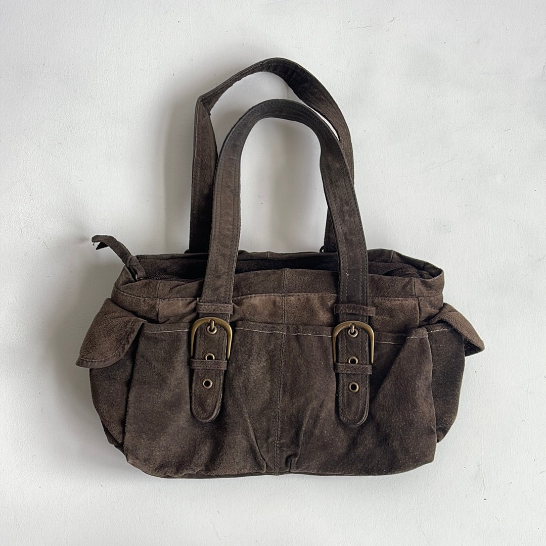 Brown suede buckle bag