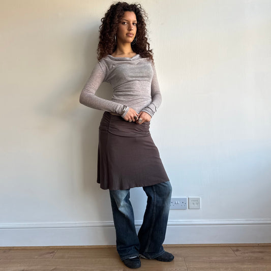 Brown ruched side skirt - Size S