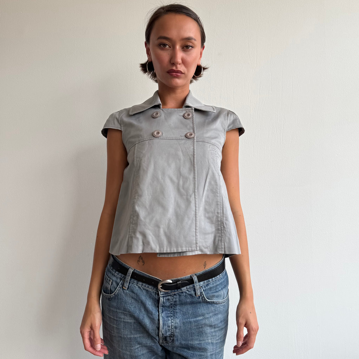 Grey short sleeve peacoat - Size S
