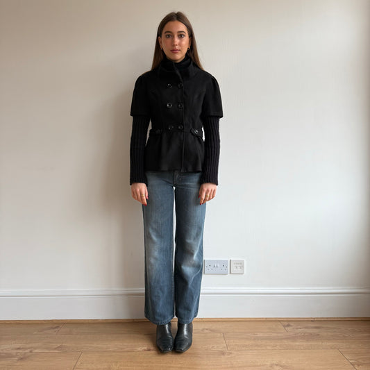 Black 2in1 knit sleeve peacoat - Size S