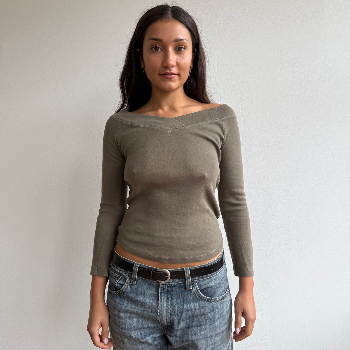 Khaki 3/4 sleeve top - Size S