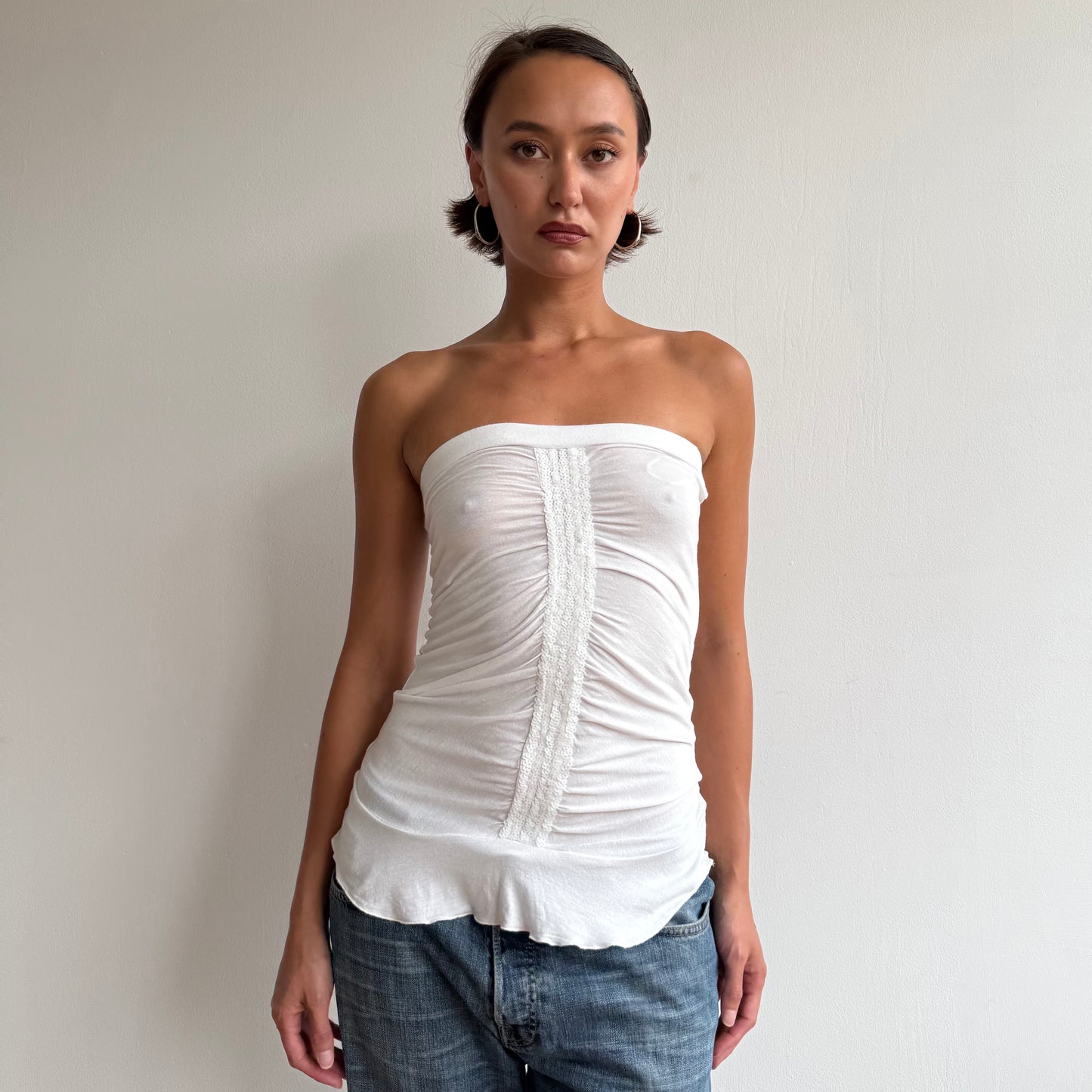 White sequin bandeau top - Size S