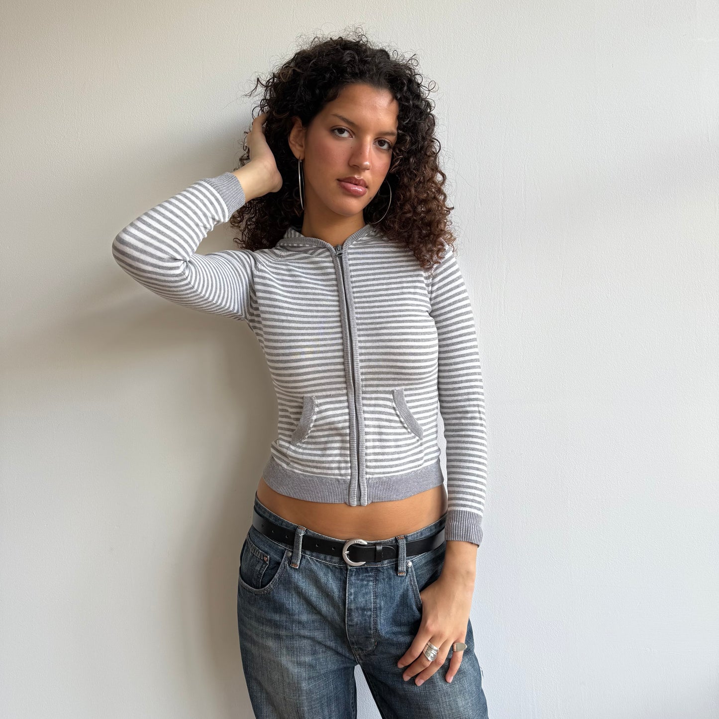 Grey and white striped hoodie - Size XS