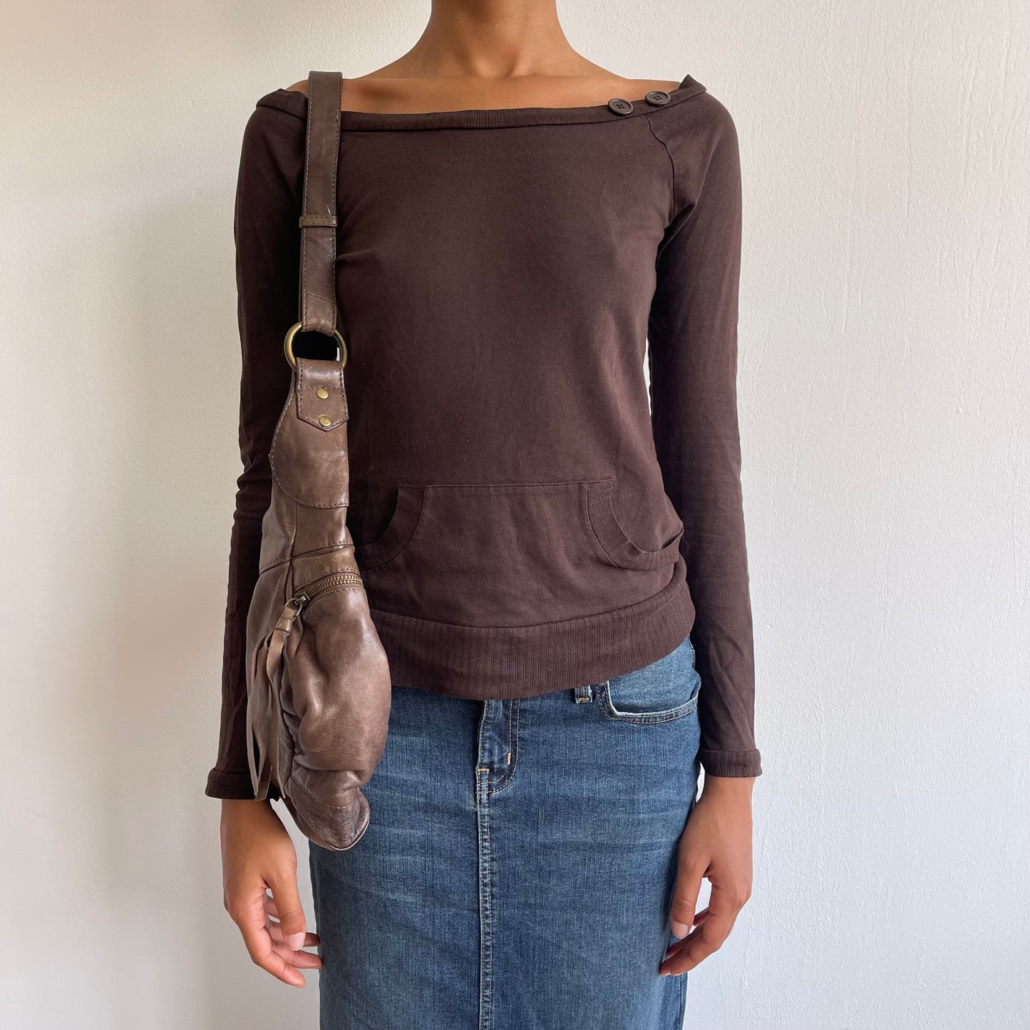 Brown Bardot top - Size S