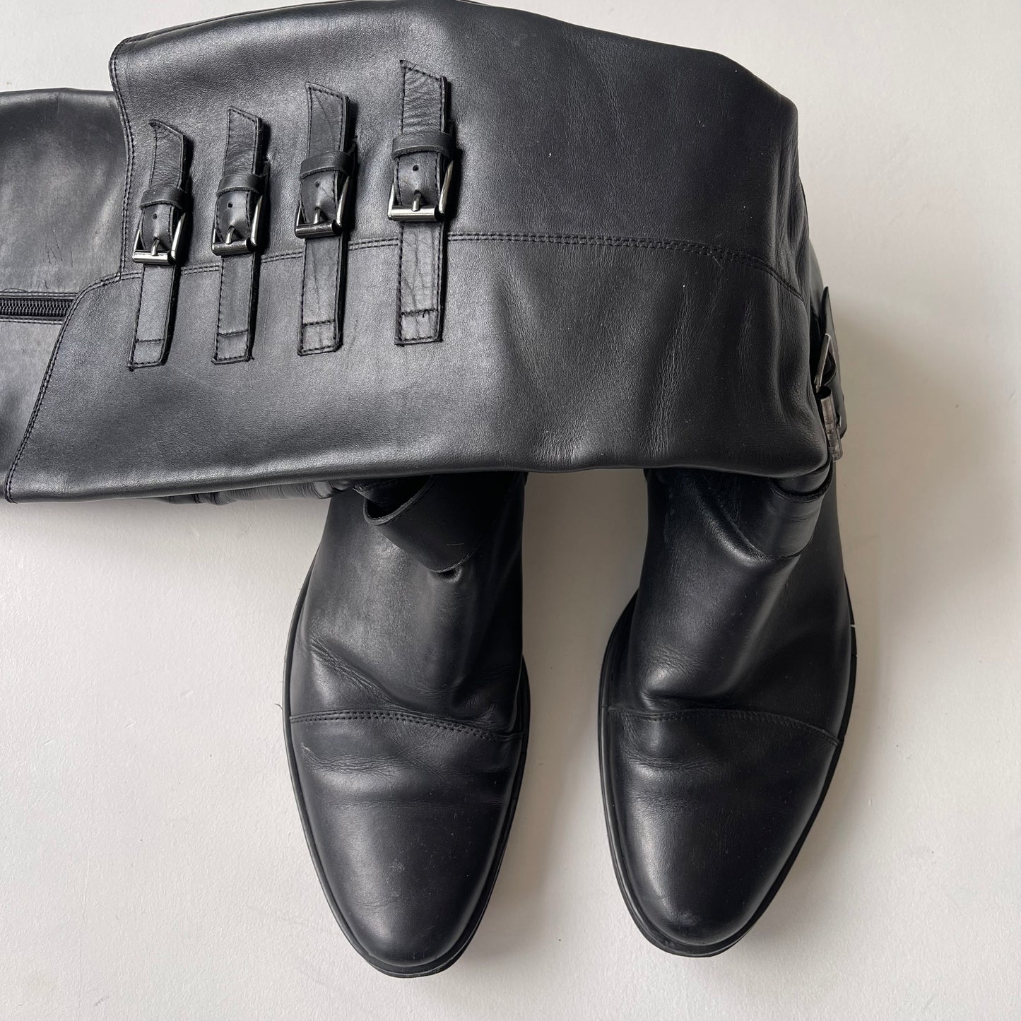 Black leather buckle boots - Size UK5