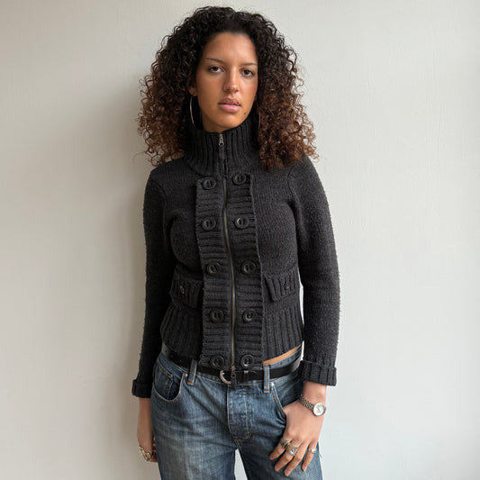Charcoal double zip knit jumper - Size S