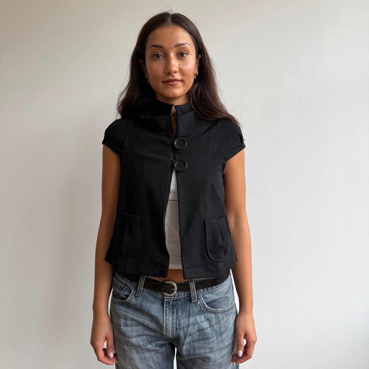 Black short sleeve peacoat - Size S