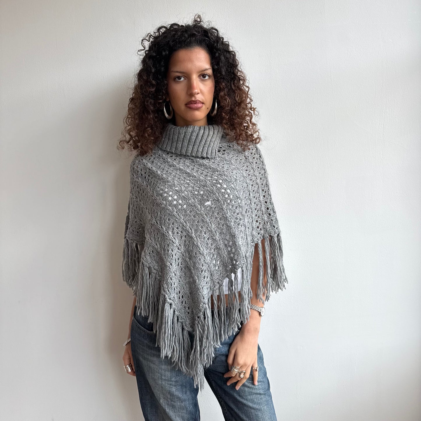 Grey roll neck poncho - Size S