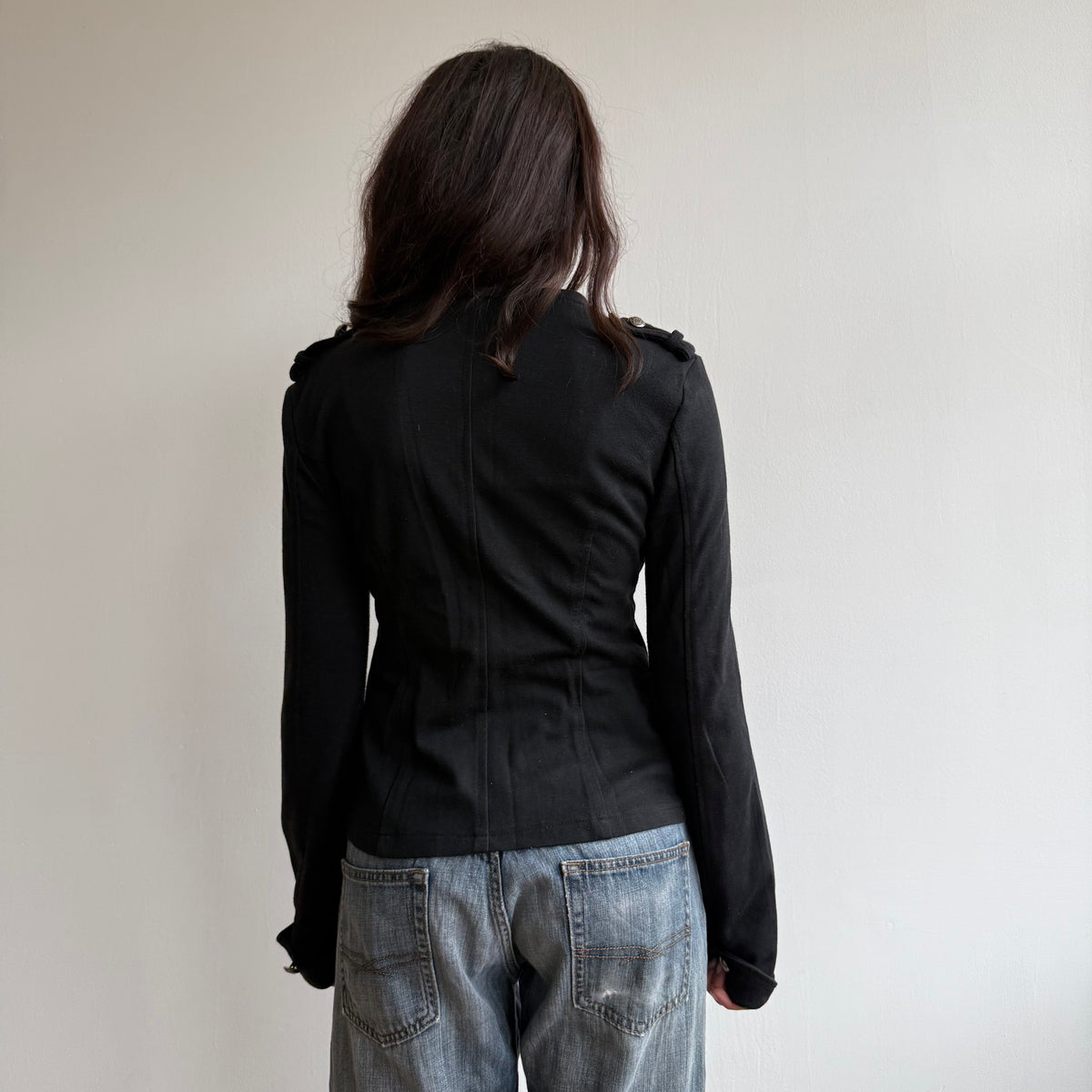 Black zip up military jumper - Size M