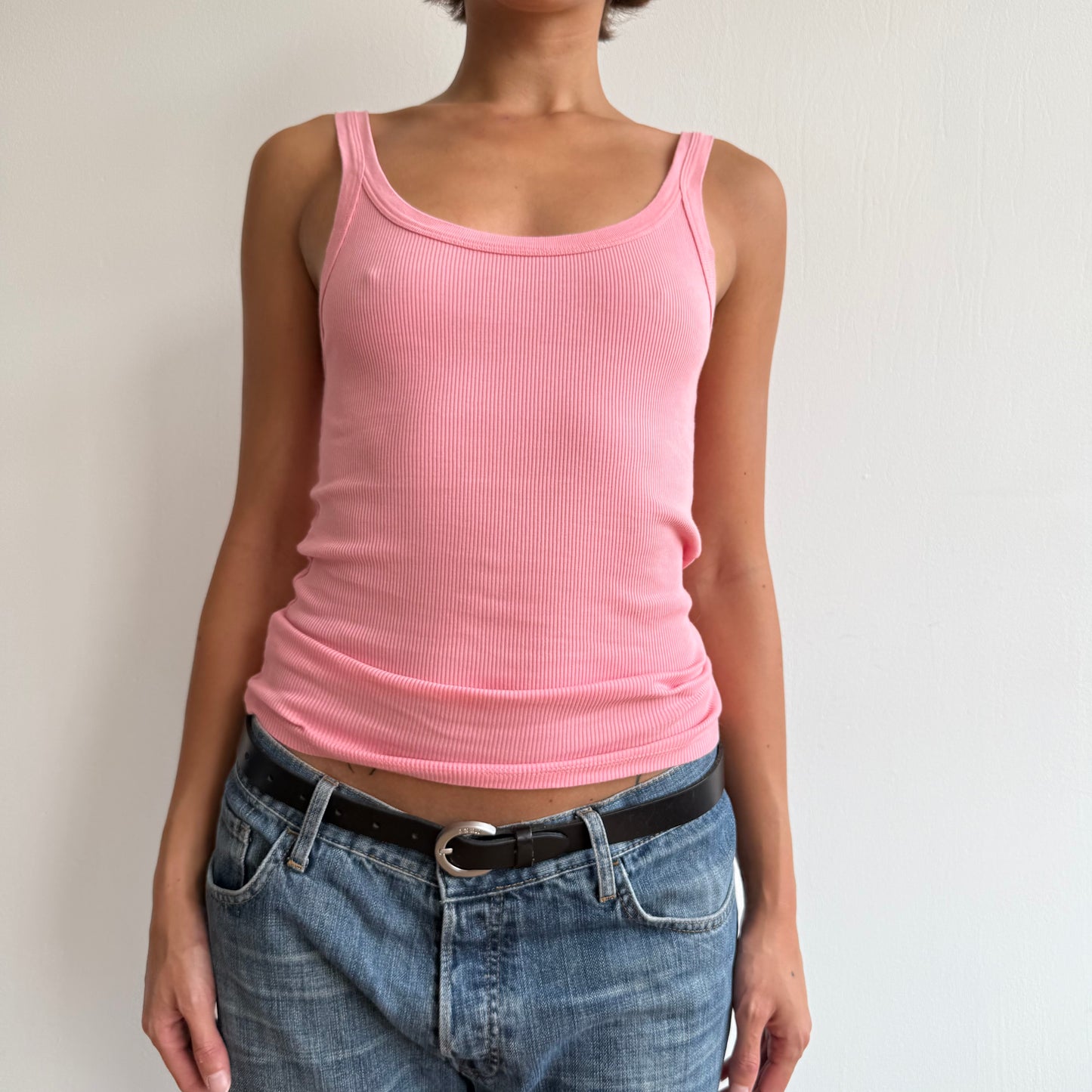 Pink ribbed cami top - Size S