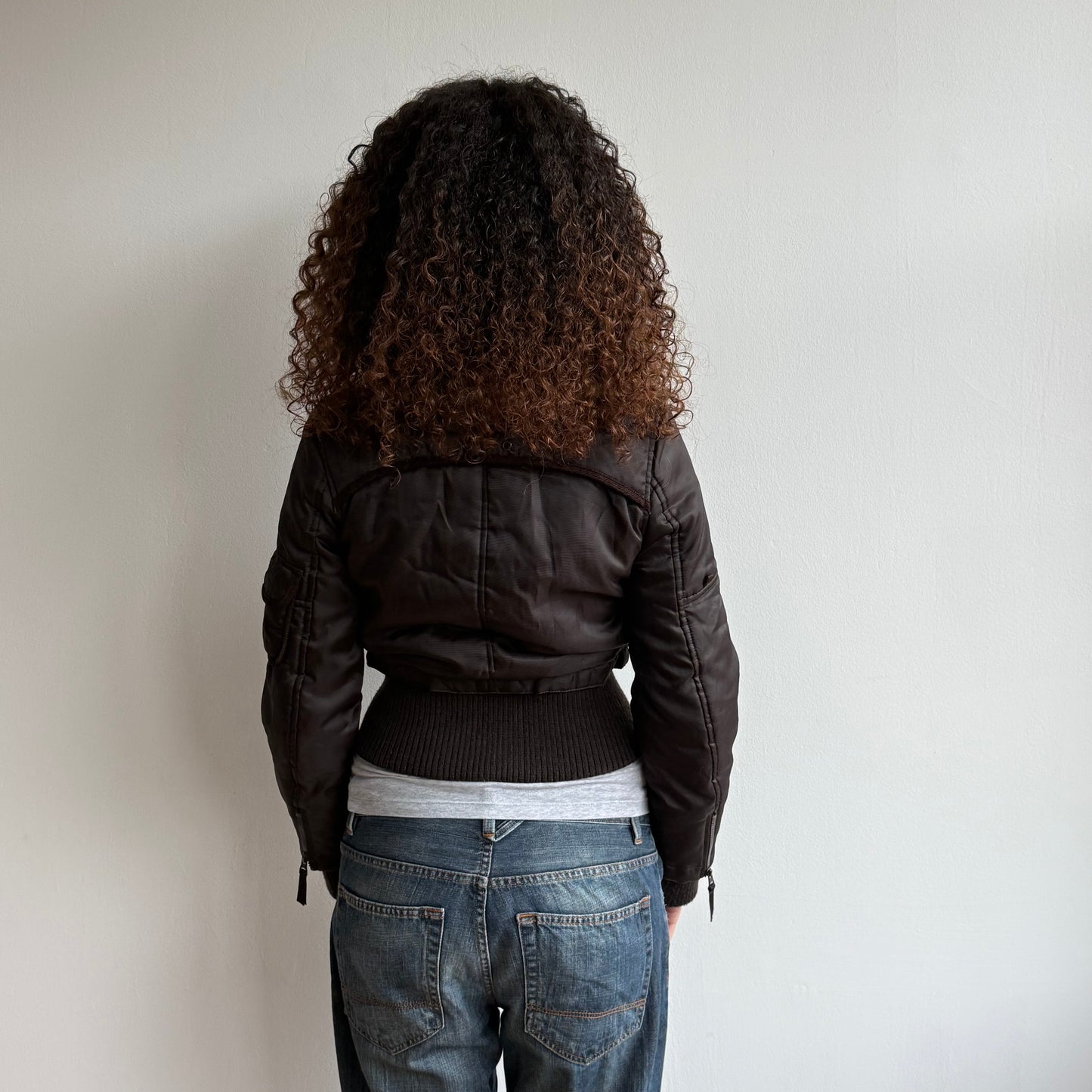 Brown fur collar puffer jacket - Size S