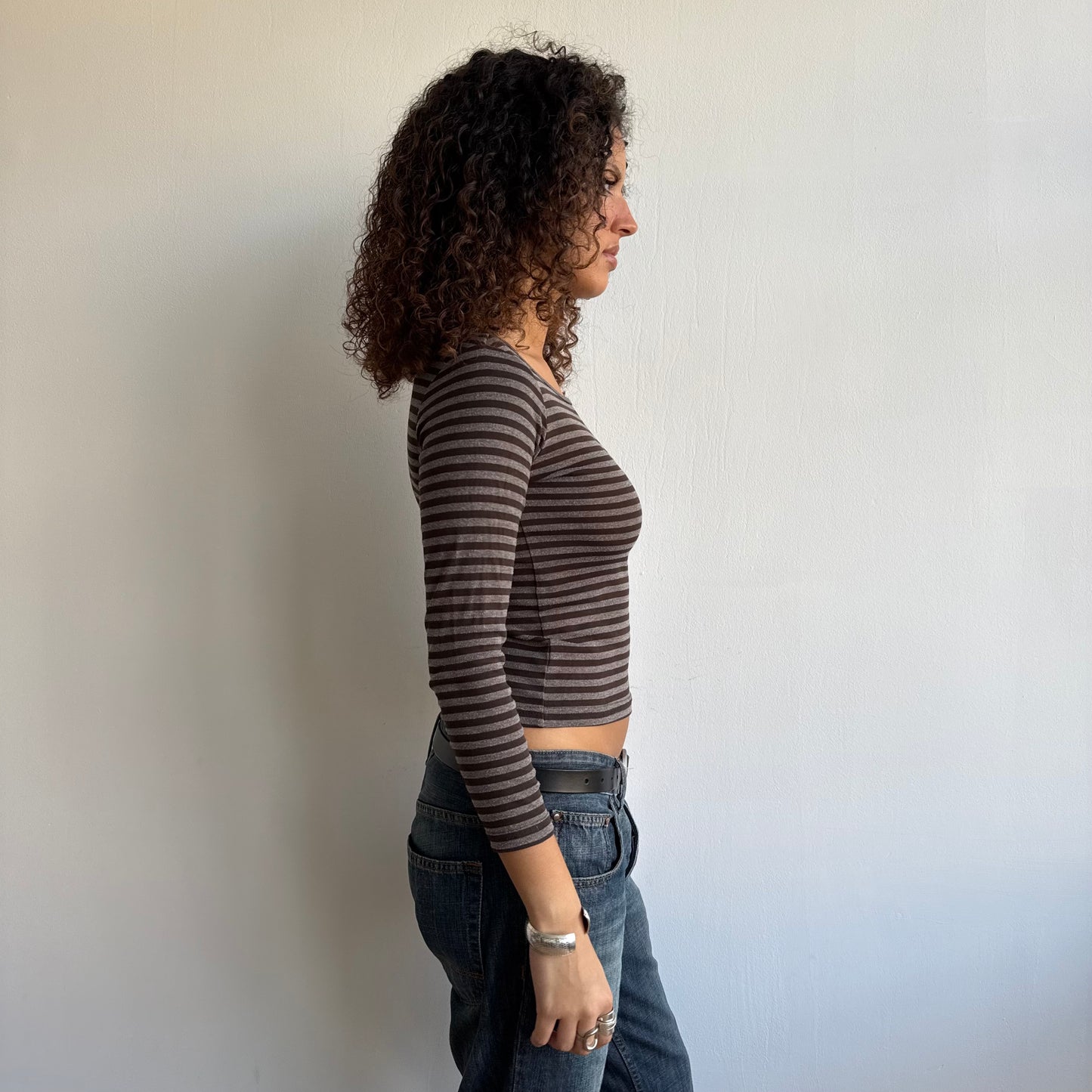 Brown + black striped top - Size XS