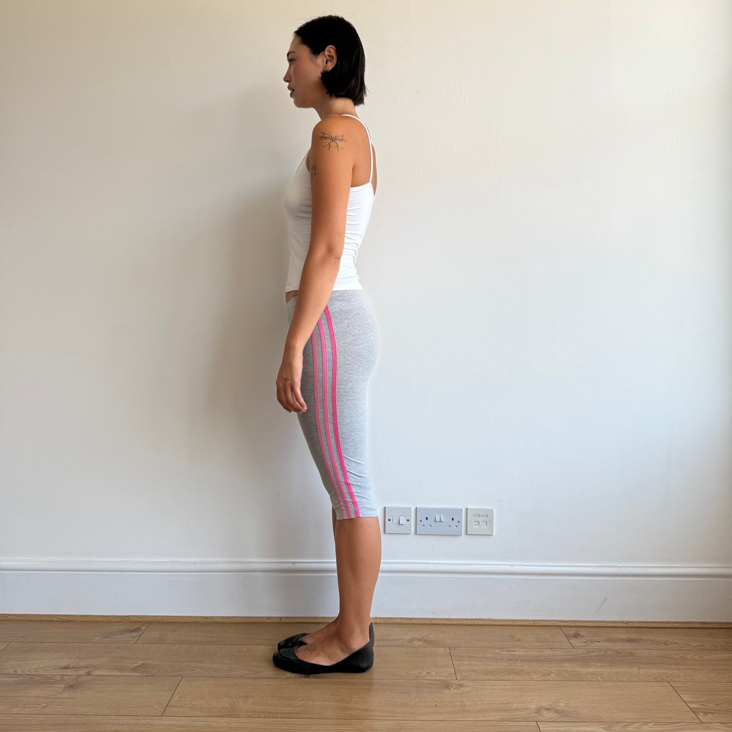 Adidas grey + pink 3 stripe capris - Size XS
