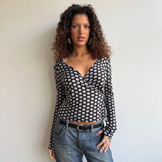 Polka dot wrap tie side top - Size M