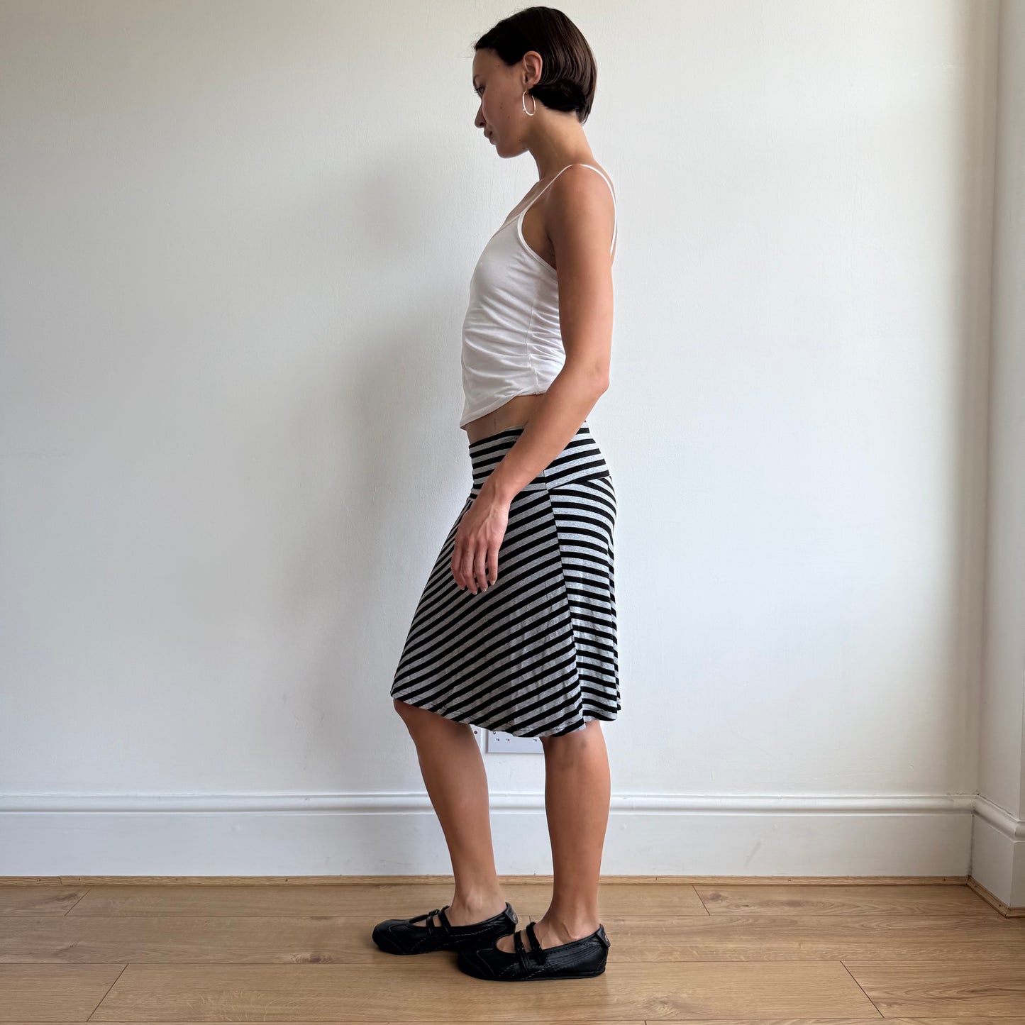 Black + grey striped midi skirt - Size S