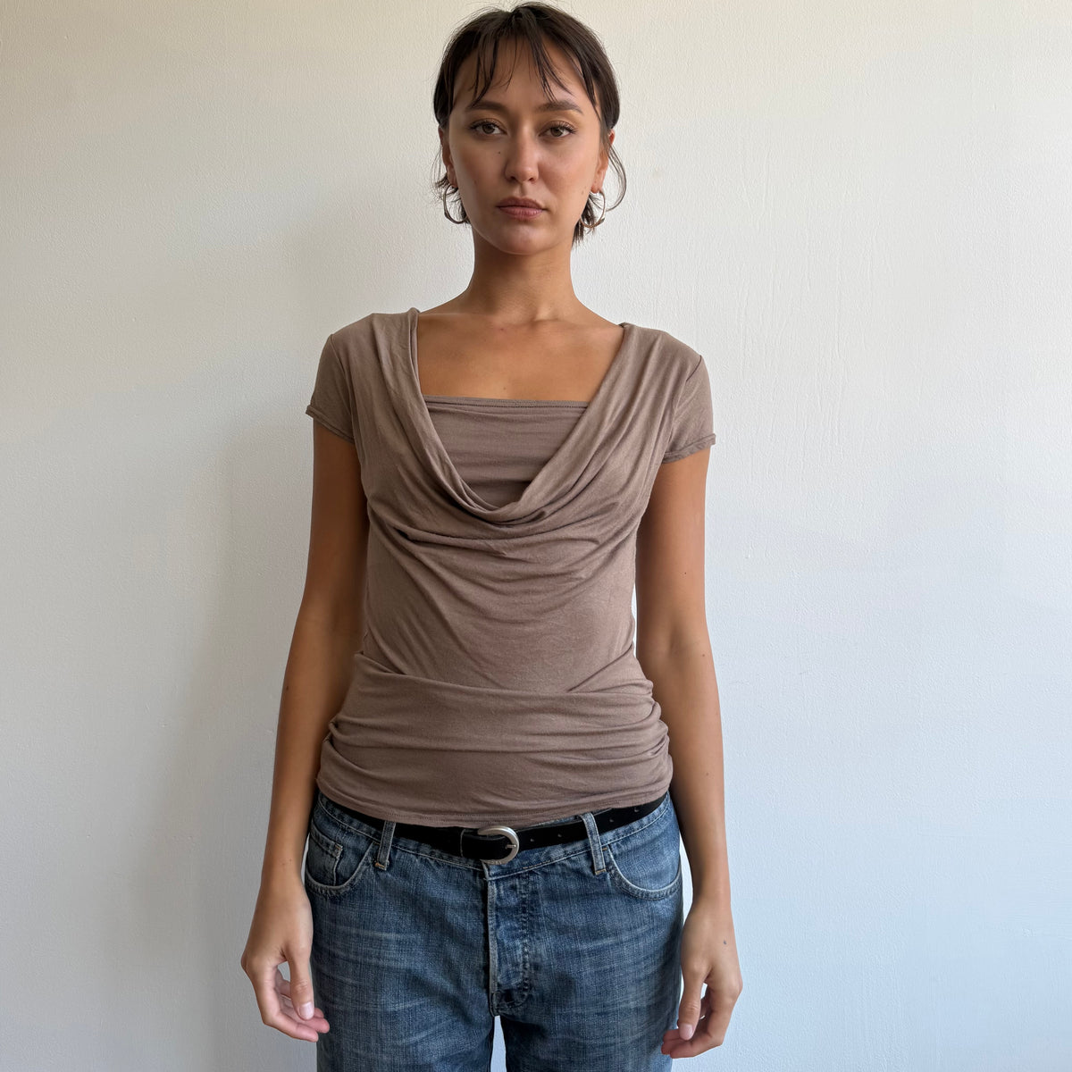 Taupe keyhole double layer top - Size S