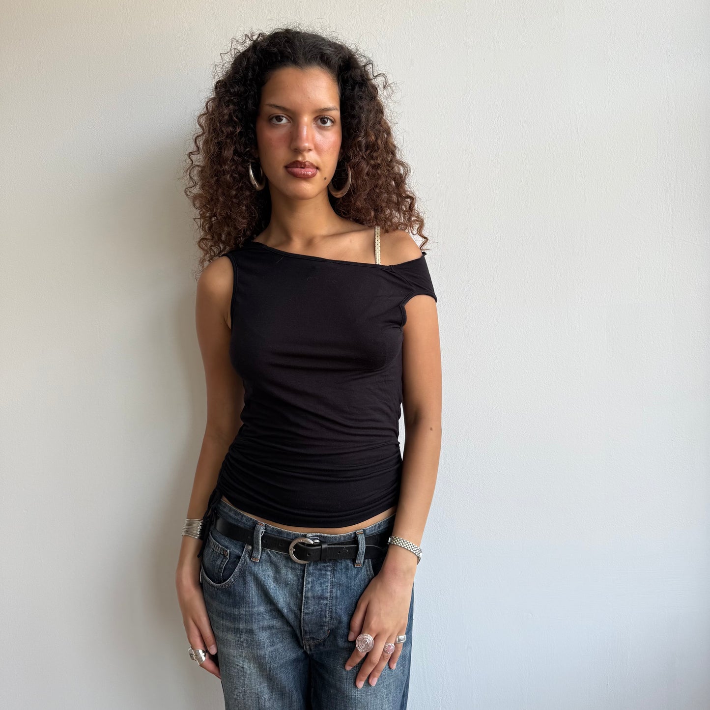 Black slouchy ruched top - Size S