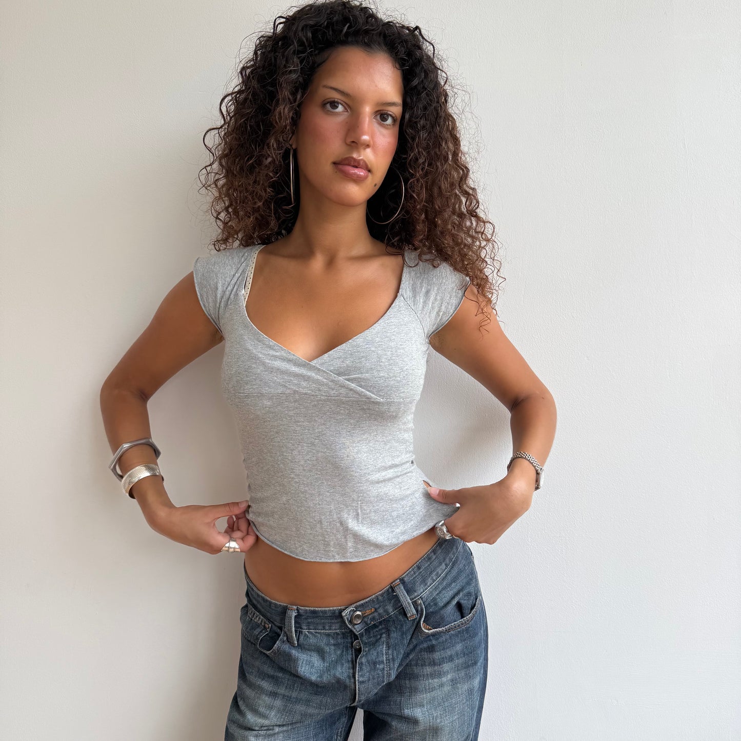 Grey asymmetric wrap top - Size S