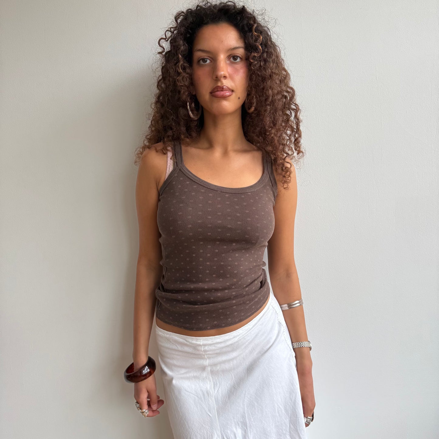 Brown polka dot cami - Size S