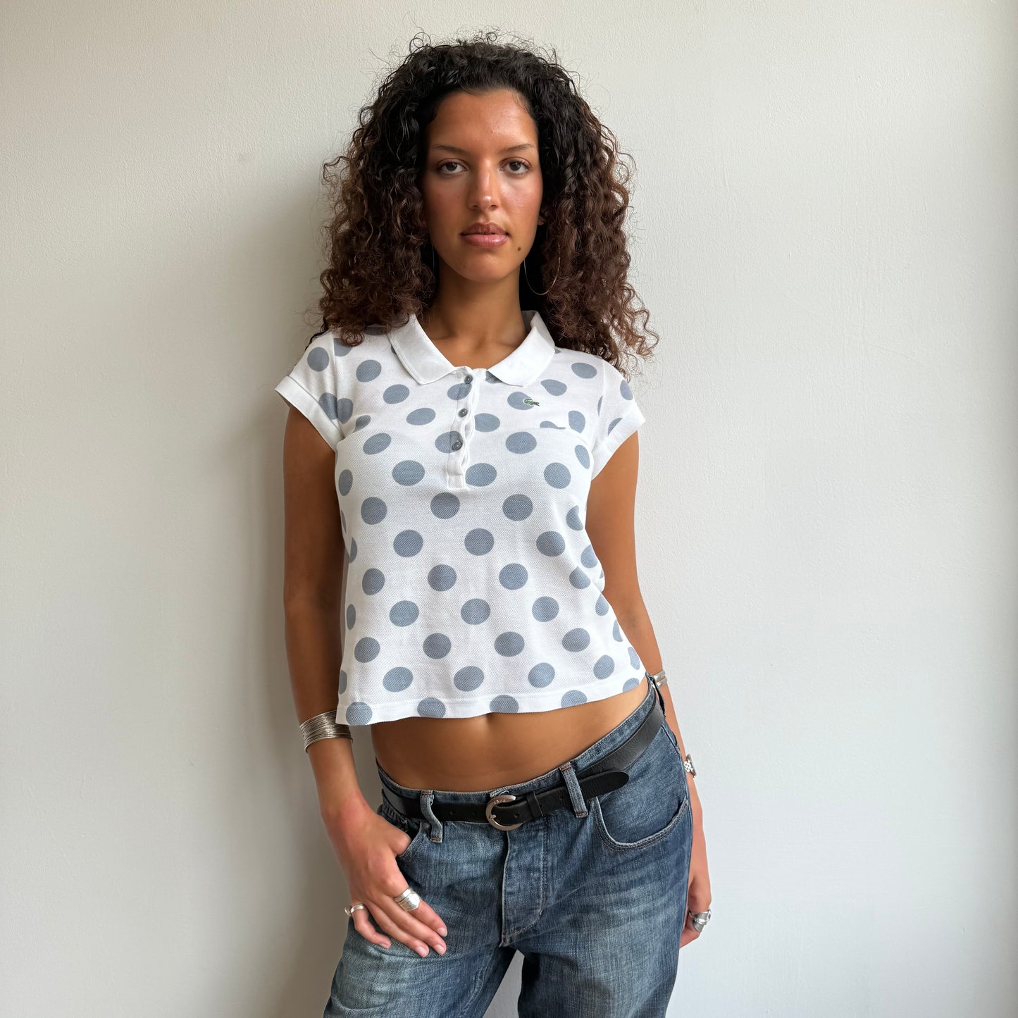 White polka dot Lacoste polo - Size S