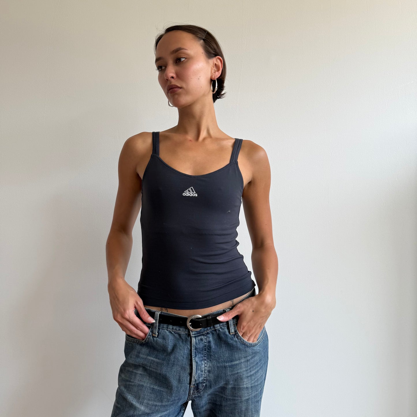 Navy adidas v neck sport top - Size S/M
