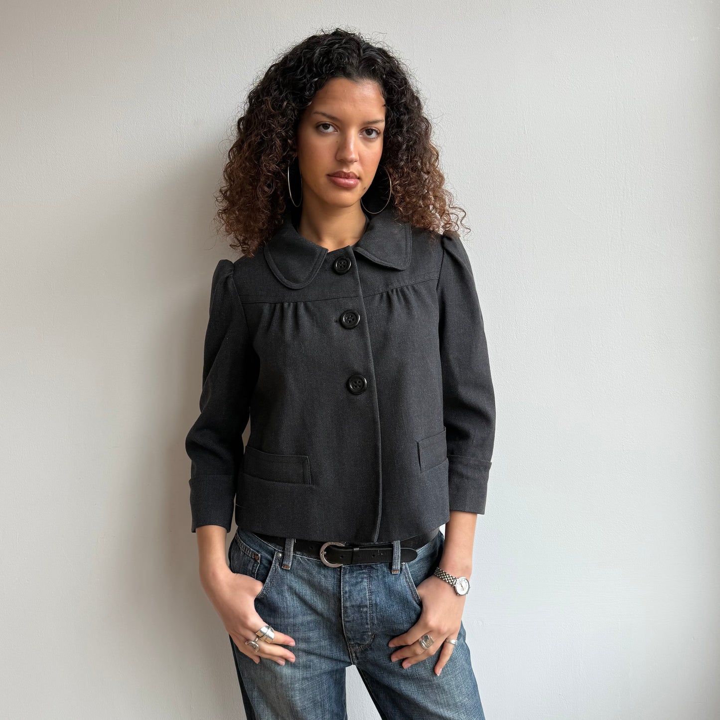 Grey 3/4 sleeve peacoat - Size M