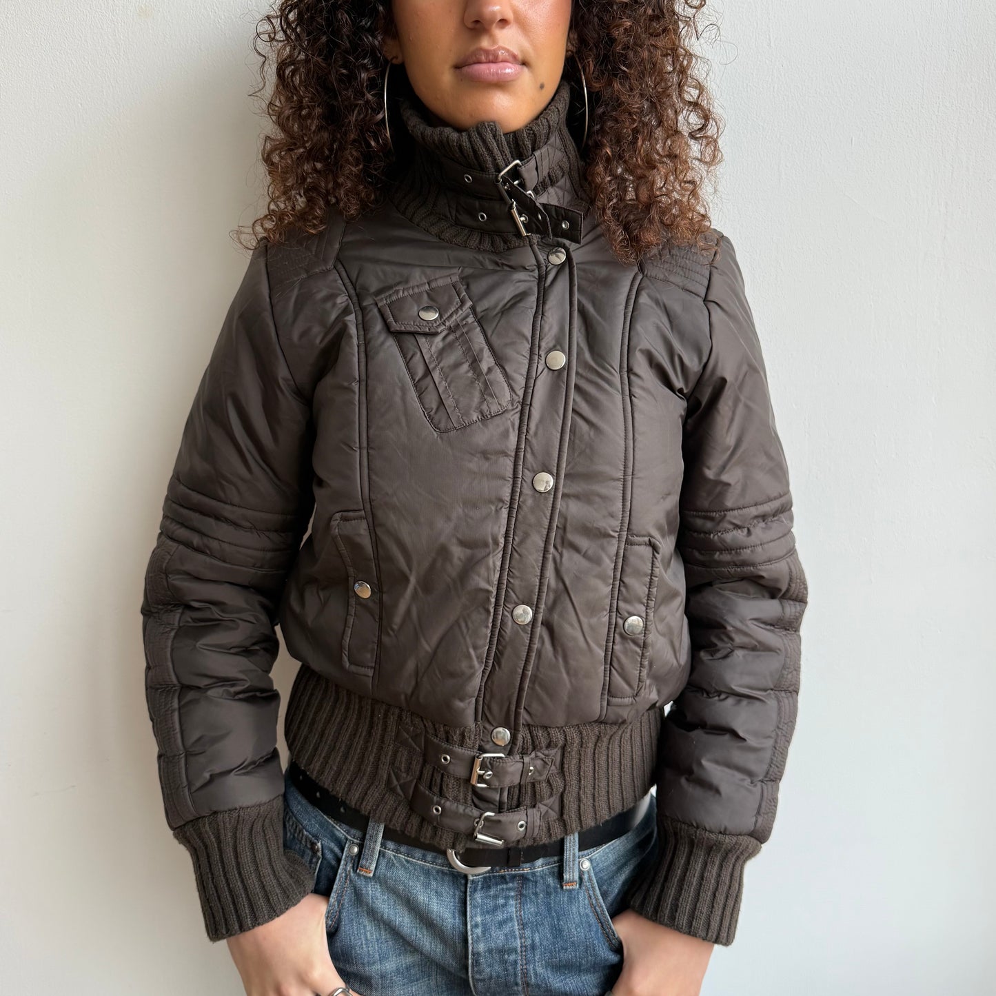 Brown buckle puffer coat - Size M