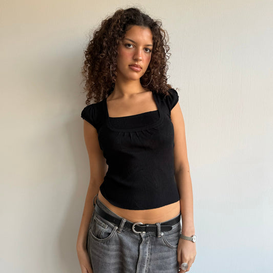 Black knit tie-back top - Size S